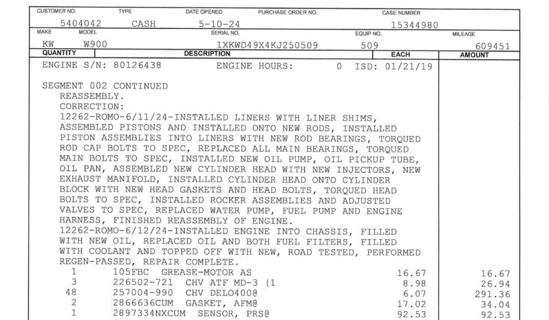 2019 KENWORTH W900L W/CERTIFIED OVERHAUL & WARRANTY full