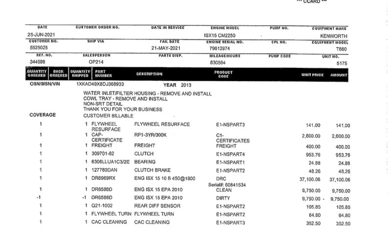 2013 KENWORTH T660 W/283K ON OVERHAUL full