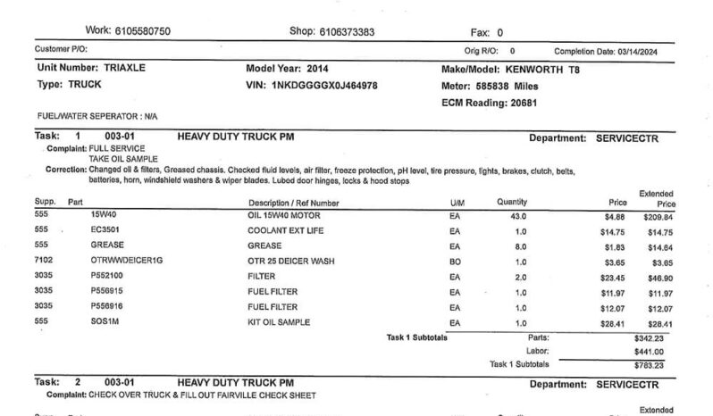 2014 KENWORTH T800 W/457K MILES ON REMAN ENGINE full